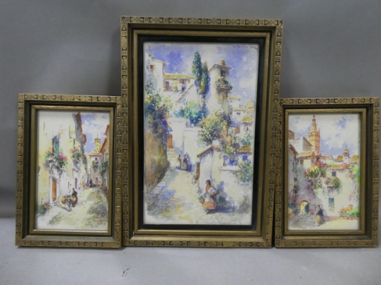 Set 3 Francisco Candela Views of Seville Watercolor Paintings