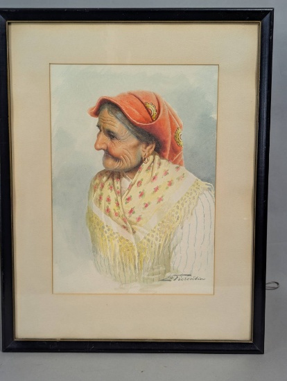 Watercolor Portrait of Neapolitan Italian Grandma by E Fiorentino