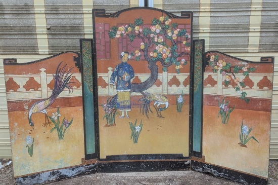 Antique Hand Painted Chinoiserie Room Divider Decorative Screen