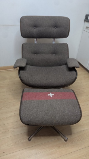 Vintage Plycraft Lounge Chair with Ottoman Swiss Army Pattern