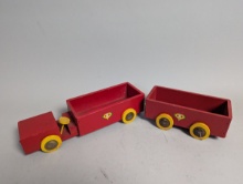 Vintage Wooden Toy Truck And Trailer Set Unused New Old Stock Painted Wood Collectible
