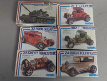 Lot of Six Vintage Aurora Model Kits - 28 Chevy Roadster, 32 Ford Sedan & More