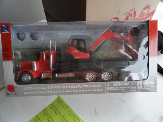 Toy - Kubota RX080-4 excavator with Peterbilt flatbed truck