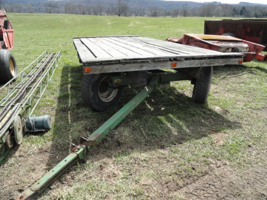 8X16 flat wagon on JD running gear with extendable tongue