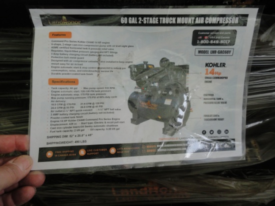 NEW - Landhorn 60 gallon 2 stage truck mount air compressor