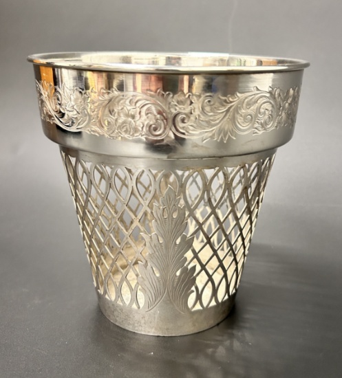 Reticulated and Etched Sterling Silver Cache Pot/Planter