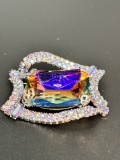 Large Watermelon Brooch w/blue aurora borealis rhinestones