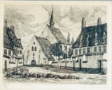 Albert Lechat (1863-1918) French Etching of Provincial Church