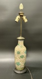 Chinese Rose Medallion Vase Lamp w Stone Finial