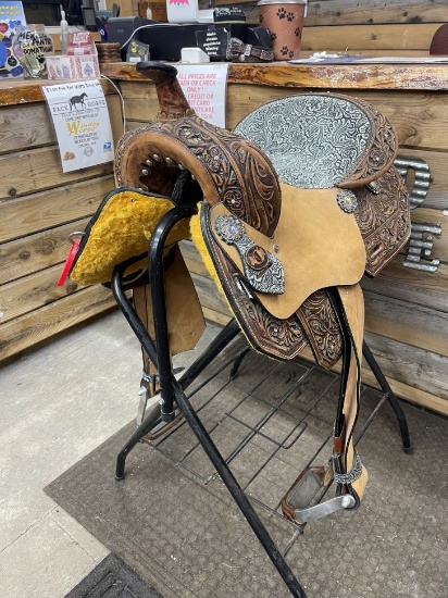 16" Circle J Tooled Teal Western Saddle