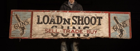 Large Antique Hand Painted Load N Shoot Guns Trade Sign