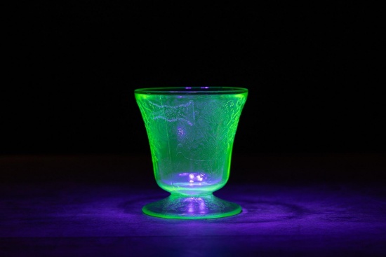 Antique Depression Uranium Glass Cup with Filigree