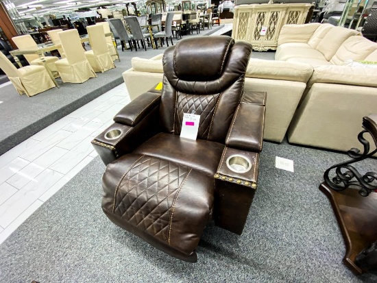 Dark leather electronic recliner