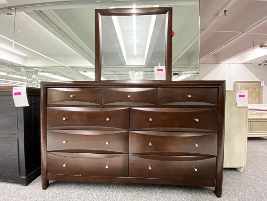 Traditional brown dresser and mirror