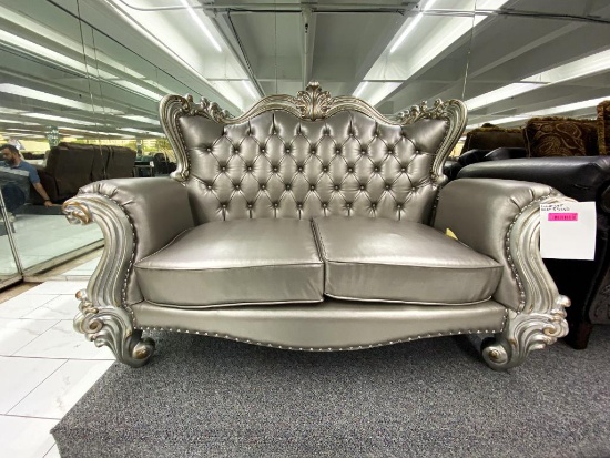 French-style silver loveseat