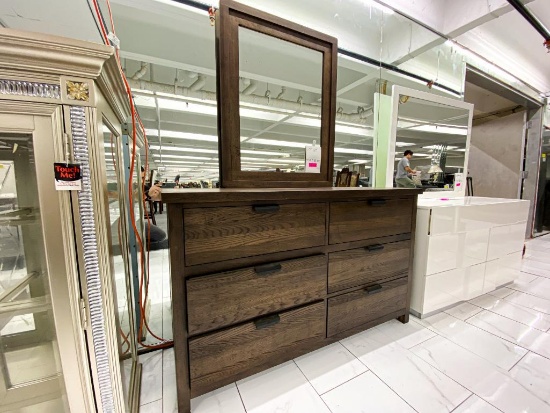 Traditional dark solid wood dresser and mirror