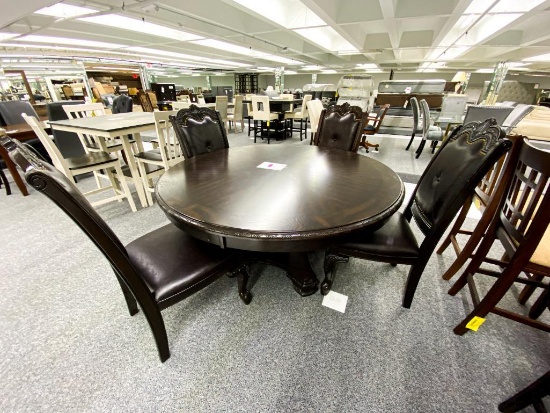 Dark wood dining set (table, base, and 4 chairs)