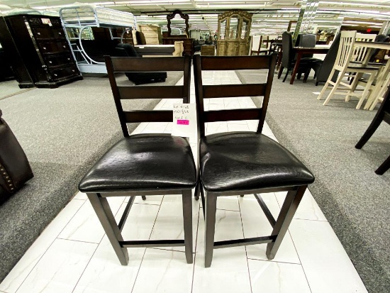 Counter height cushioned dark wooden chairs (set of 2)