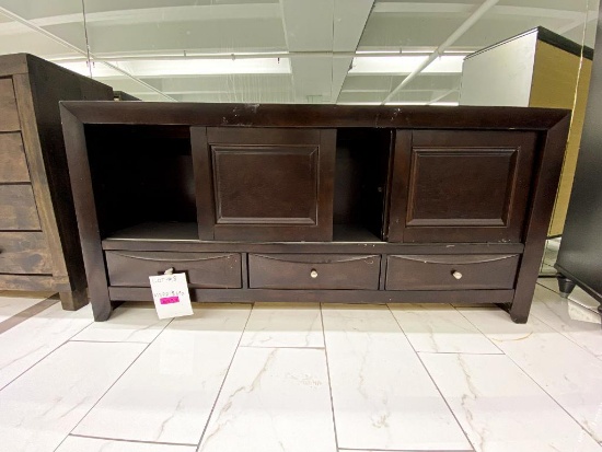 Traditional dark solid wood entertainment console