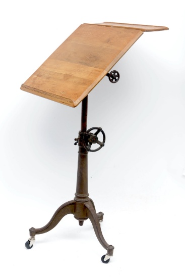 Vintage Cast Iron Base Wood Top Drafting Table