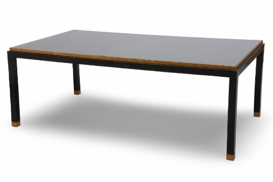 Century Waxed Leather Black Top With Brass Lining Rectangular Coffee Table