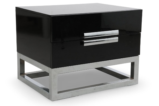 Andrew Martin Black Lacquer  Chrome Bed Side Table