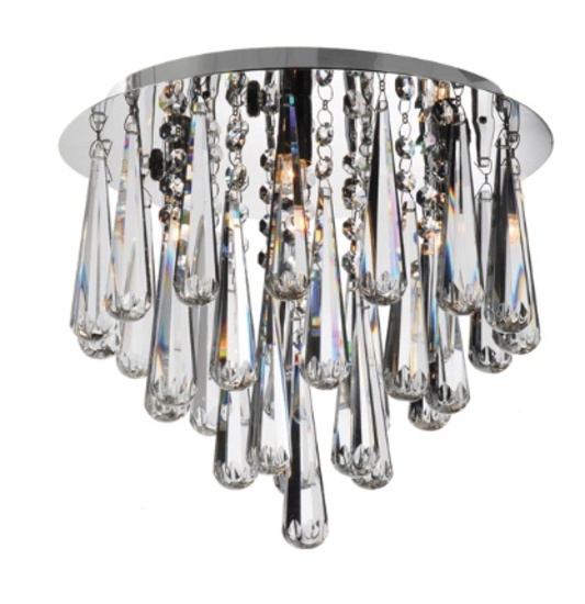 Starfire Crystal 3-Light Flushmount Silver With Clear Drops