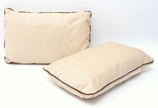 High Sheen Ivory Crocodile Fabric With Brown Velvet Contrasting Welt  Throw Pillows