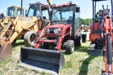 Mahindra eMax tractor with bucket and snowblower