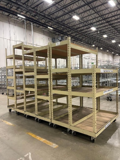 Beige Riveted Shelving on Wheels 48" x 18" Shelves Varying Heights