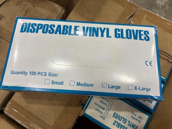 Case of Disposable Vinyl Gloves 10 Boxes Per Case, 100 Gloves Per Box
