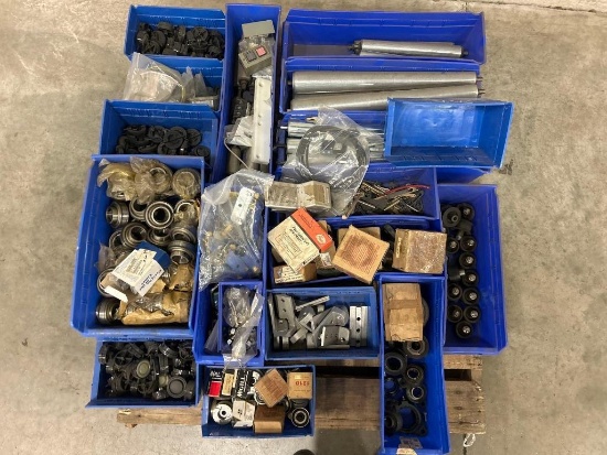 Small Totes of Assorted Bearings, Mounts and other Misc. Hardware For Conveyance