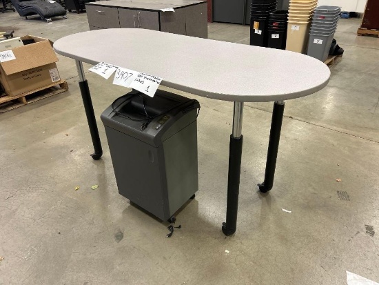 GBC Shredmaster Document Shredder and Oval Rolling Table 72" x 30" x 37"