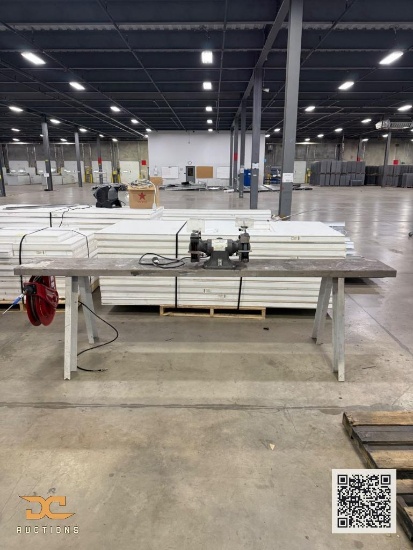 (1) Steel Welded Workbench With Dayton Bench Grinder and Retractable Air Hose
