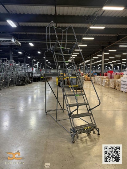 (1) 8' Ballymore Rolling Step Ladder w/ Work Platform | 10 Step Stock Picking Ladder