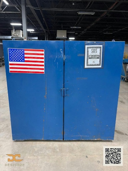 (1) Large Blue Industrial Double-Door Steel Storage Cabinet with SDS Placard