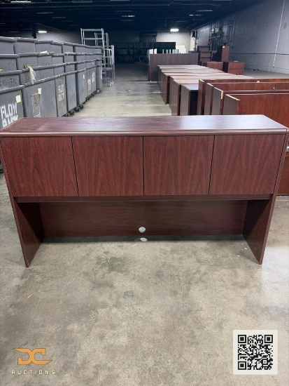 (1) Office Desk Hutch | Mahogany Laminate, 4-Door Overhead Storage Unit