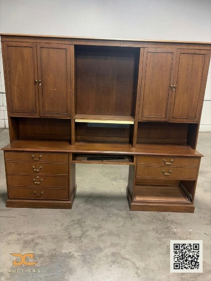 (1) Traditional Wood Executive Desk Wall Unit with Hutch & Storage Cabinets