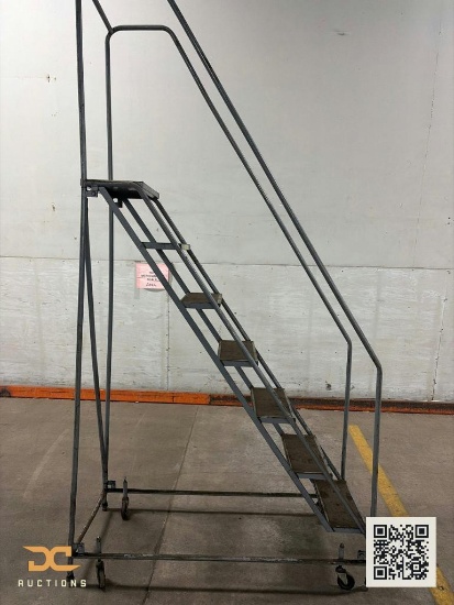 (1) Rolling Safety Ladder | 6-Step Industrial Mobile Staircase with Top Platform & Handrails