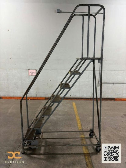 (1) Rolling Safety Ladder | 7-Step Steel Mobile Work Platform with Handrails & Casters