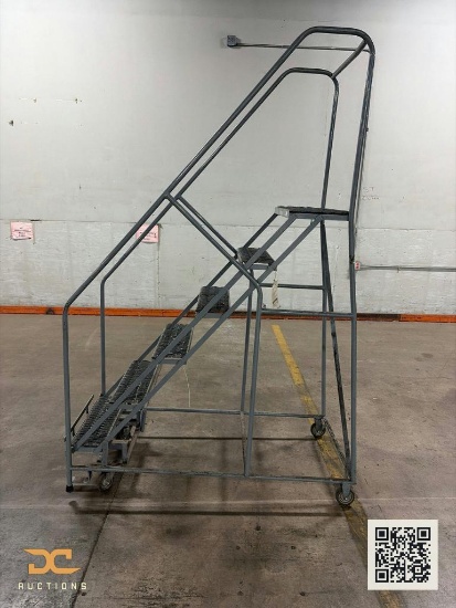 (1) Rolling Safety Ladder | 5-Step Steel Mobile Warehouse Ladder with Handrails