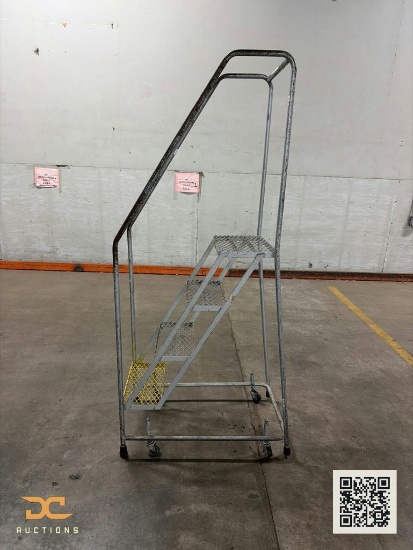 (1) Rolling Safety Ladder | 4-Step Steel Warehouse Rolling Ladder with Handrails
