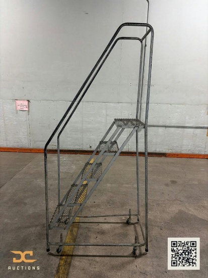 (1) Rolling Safety Ladder | 5-Step Steel Warehouse Ladder with Handrails & Casters