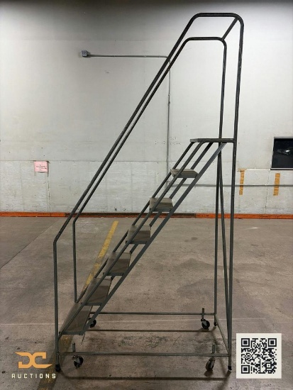 (1) Rolling Safety Ladder | Multi-Step Steel Warehouse Rolling Ladder with Top Handrail