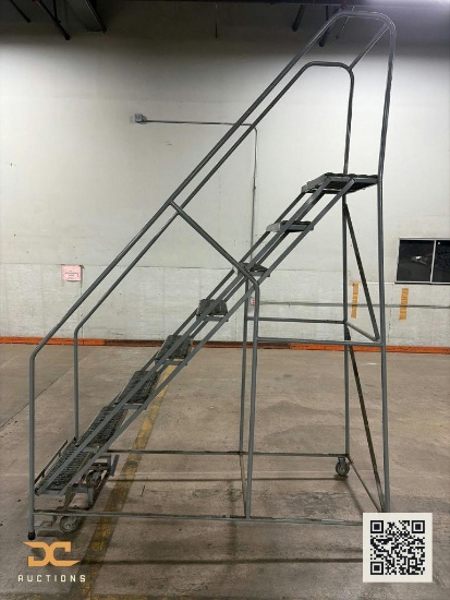(1) Rolling Safety Ladder | Mobile Work Platform with Handrails & Perforated Steps