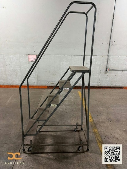 (1) Rolling Safety Ladder | 4-Step Industrial Warehouse Rolling Ladder with Handrails
