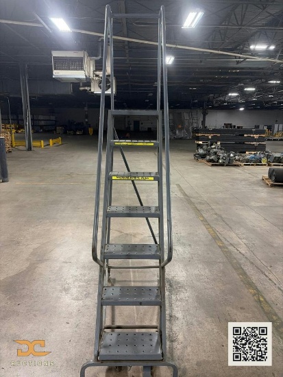 (1) Rolling Safety Ladder | 6-Step Steel Warehouse Ladder with Handrails & Casters