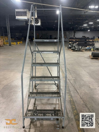 (1) Cotterman Rolling Safety Ladder | 6-Step Industrial Warehouse Ladder with Handrails