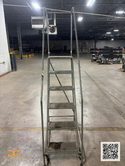 (1) Rolling Safety Ladder | 6-Step Industrial Warehouse Rolling Ladder with Handrails