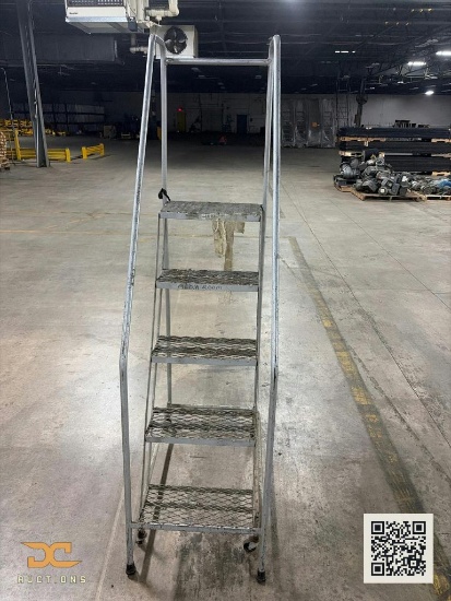 (1) Rolling Safety Ladder, 5-Step Steel with Handrails and Casters